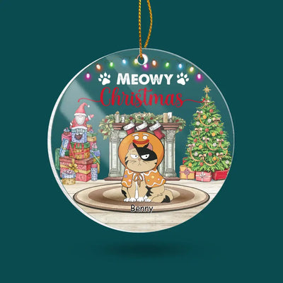 Cat Christmas, Meowy Christmas - Personalized Acrylic Ornament, Christmas Gift for Cat Lovers - ORN289