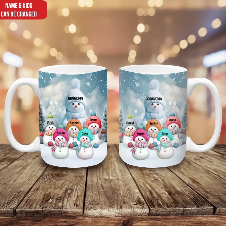 Christmas Snowman Grandma Mom Colorful Kids - Personalized Mug, Christmas Present, Christmas Gift For Family - M79