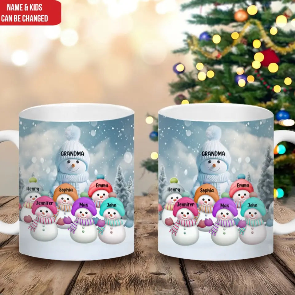 Christmas Snowman Grandma Mom Colorful Kids - Personalized Mug, Christmas Present, Christmas Gift For Family - M79