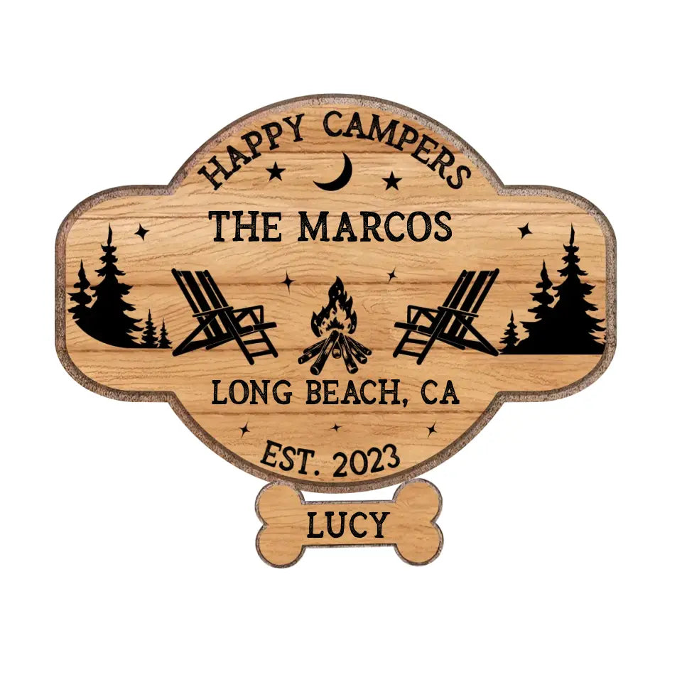 Happy Camper Welcome To Our Campsite - Personalized Wooden Sign, Camping Decor Gift for Camper/Camping Lovers - DS715