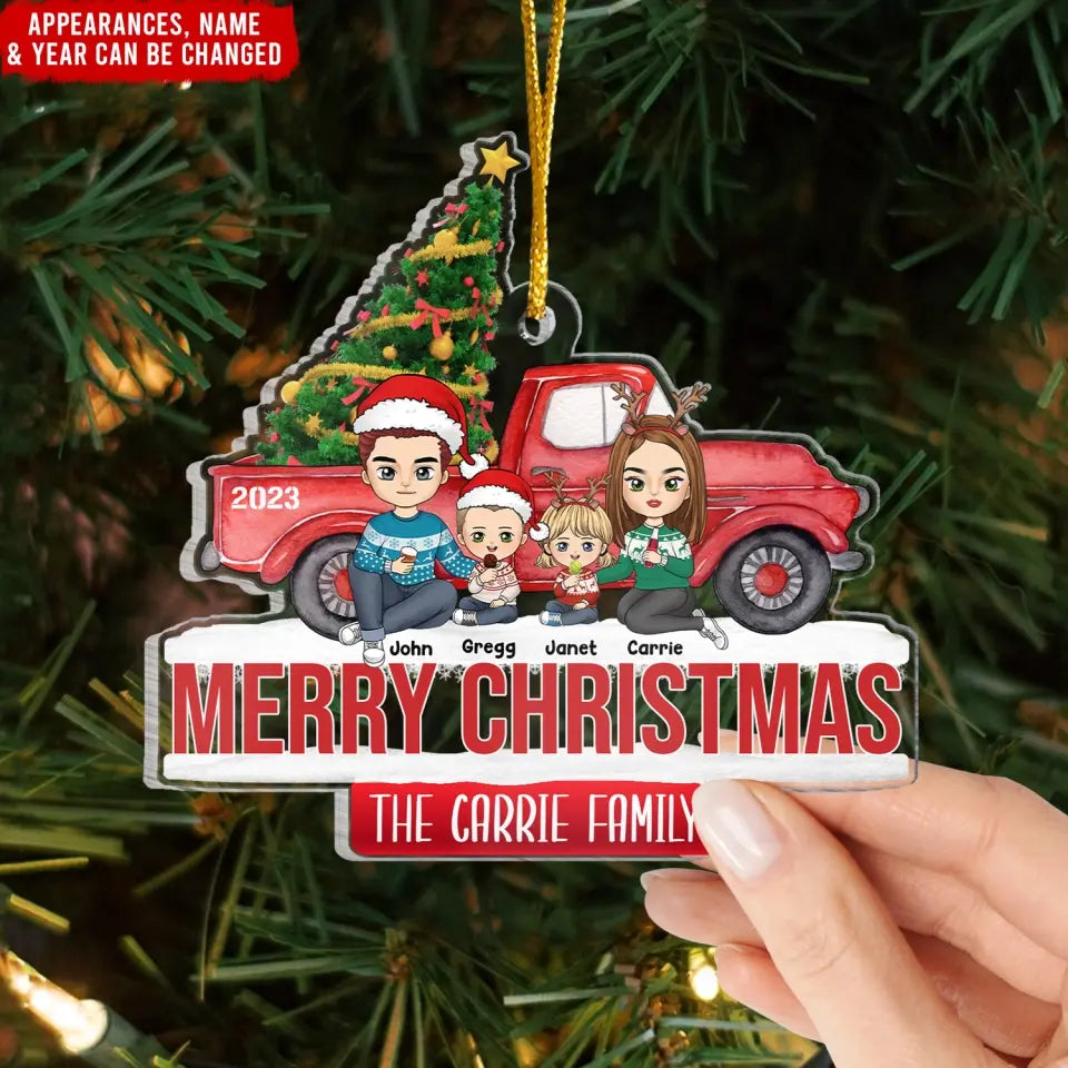 Red Christmas Truck Family - Personalized Acrylic Ornament, Ornament Gift For Family, ornament, custom ornament, merry christmas, christmas ornament, christmas decor, christmas party, family, gift for family, christmas gift for family
