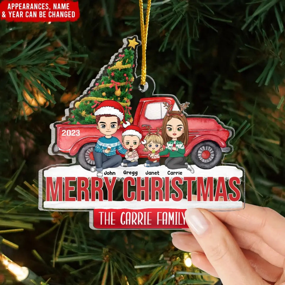 Red Christmas Truck Family - Personalized Acrylic Ornament, Ornament Gift For Family - ORN325