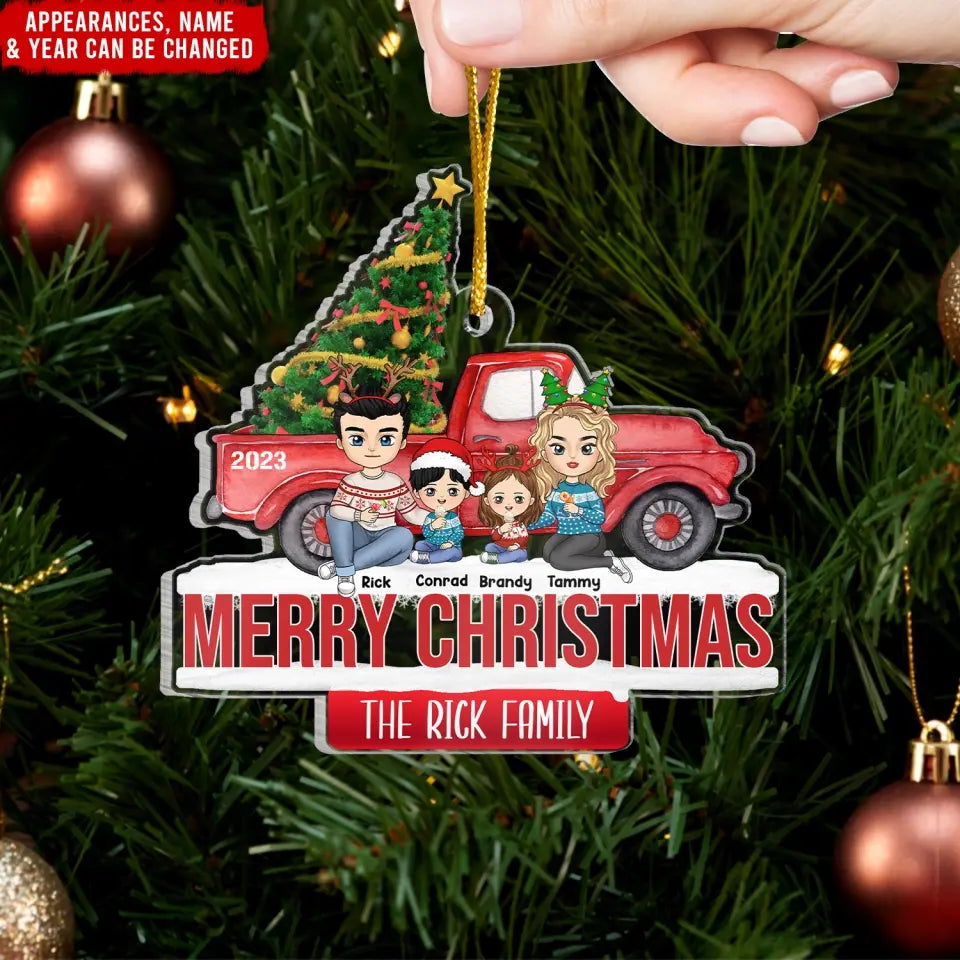 Red Christmas Truck Family - Personalized Acrylic Ornament, Ornament Gift For Family - ORN325