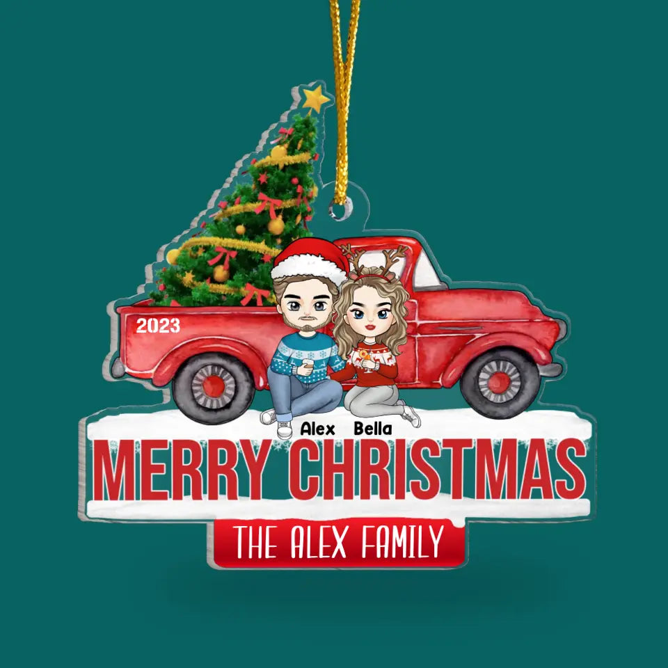Red Christmas Truck Family - Personalized Acrylic Ornament, Ornament Gift For Family - ORN325
