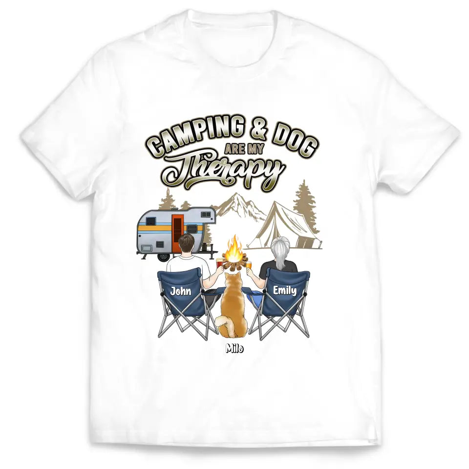Camping &amp; Dogs Are My Therapy - Personalized T-Shirt, T-Shirt For Camping Lover - TS1040