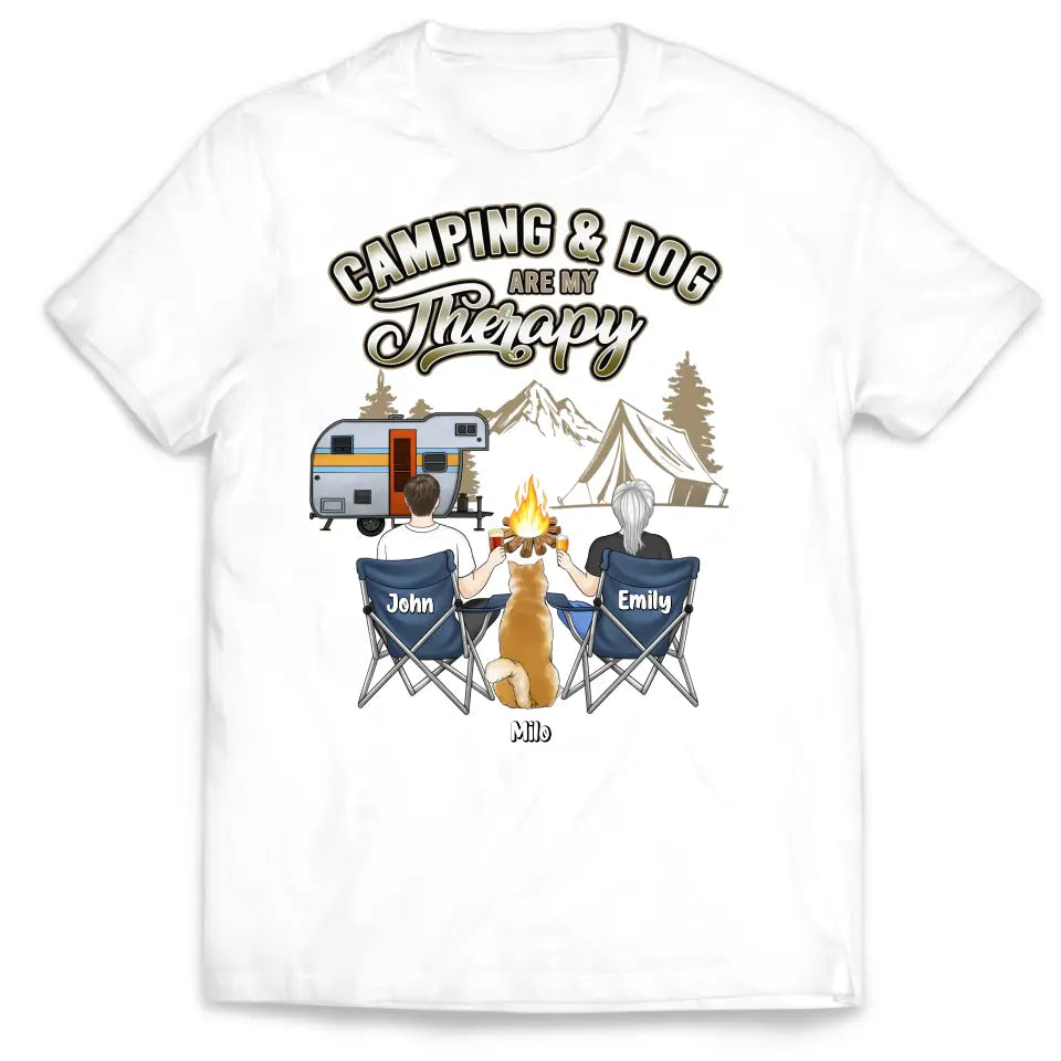 Camping & Dogs Are My Therapy - Personalized T-Shirt, T-Shirt For Camping Lover - TS1040
