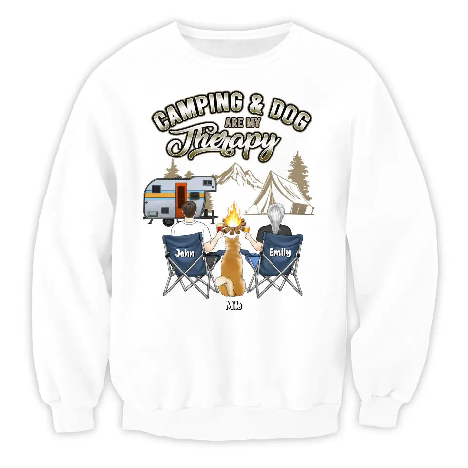 Camping & Dogs Are My Therapy - Personalized T-Shirt, T-Shirt For Camping Lover - TS1040