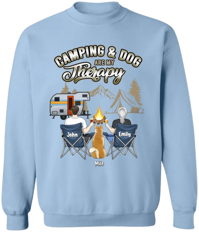 Camping & Dogs Are My Therapy - Personalized T-Shirt, T-Shirt For Camping Lover - TS1040