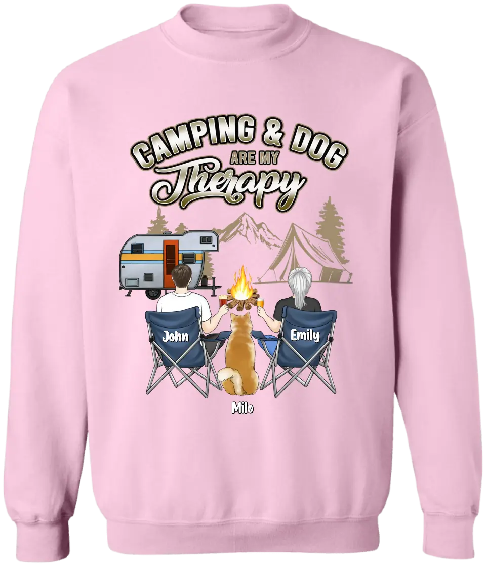 Camping & Dogs Are My Therapy - Personalized T-Shirt, T-Shirt For Camping Lover - TS1040