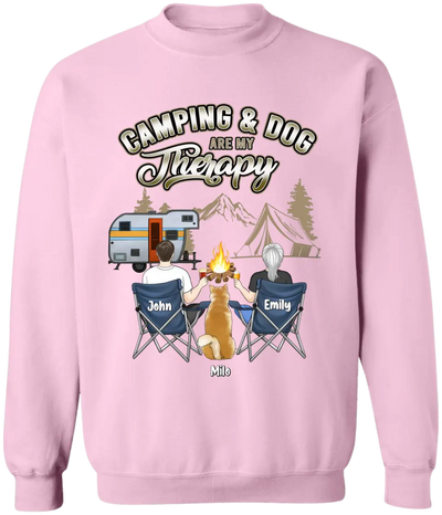Camping & Dogs Are My Therapy - Personalized T-Shirt, T-Shirt For Camping Lover - TS1040