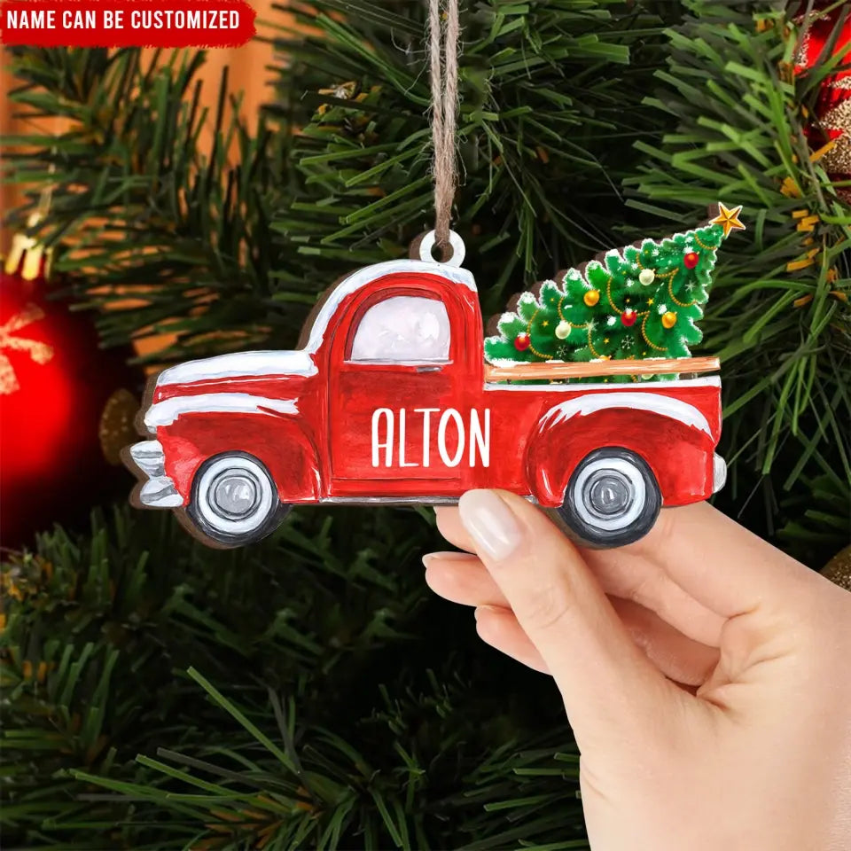 Red Truck - Personalized Wooden Ornament, Christmas Gift, Christmas Present - ORN326