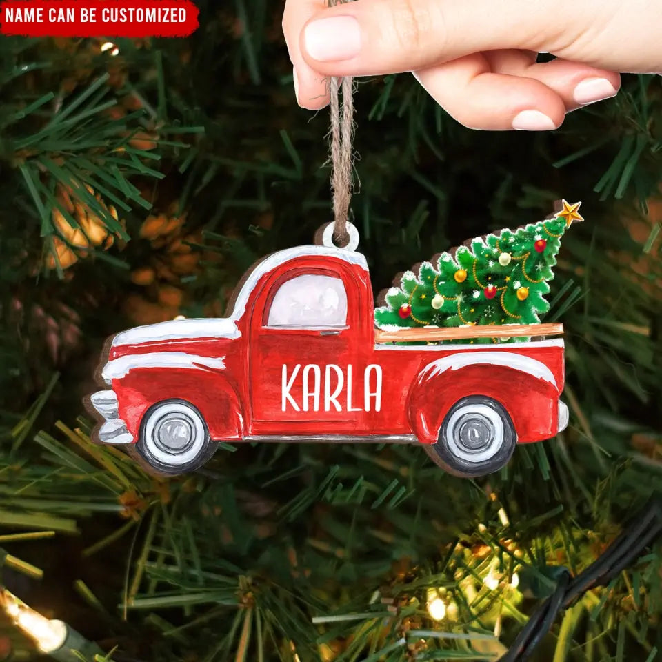 Red Truck - Personalized Wooden Ornament, Christmas Gift, Christmas Present - ORN326