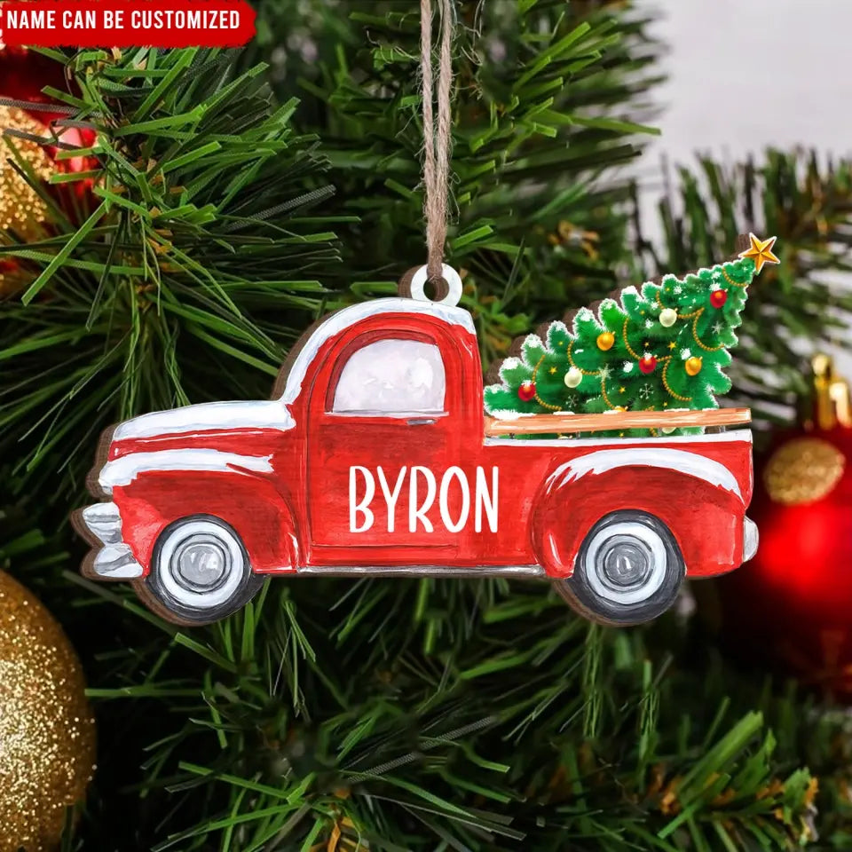 Red Truck - Personalized Wooden Ornament, Christmas Gift, Christmas Present - ORN326