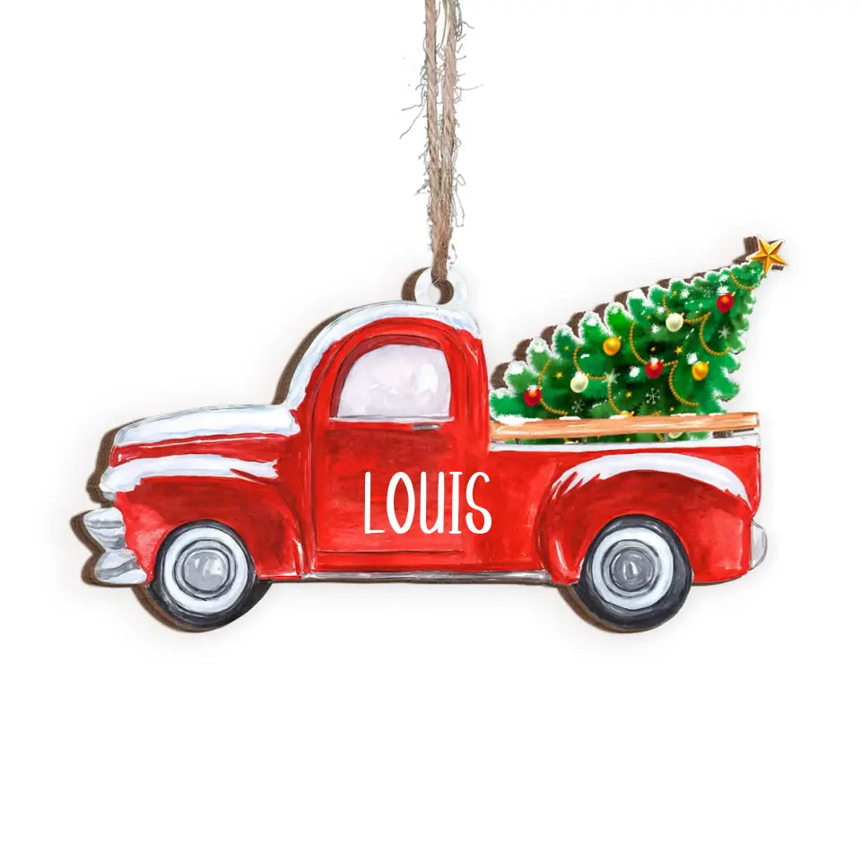 Red Truck - Personalized Wooden Ornament, Christmas Gift, Christmas Present - ORN326