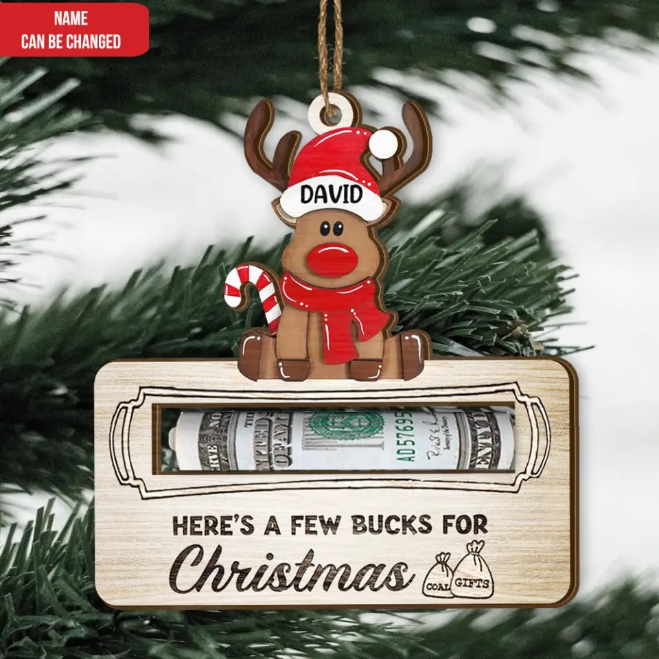 Christmas Money Holder, Here's A Few Bucks For Christmas - Personalized Wooden Ornament - ORN328