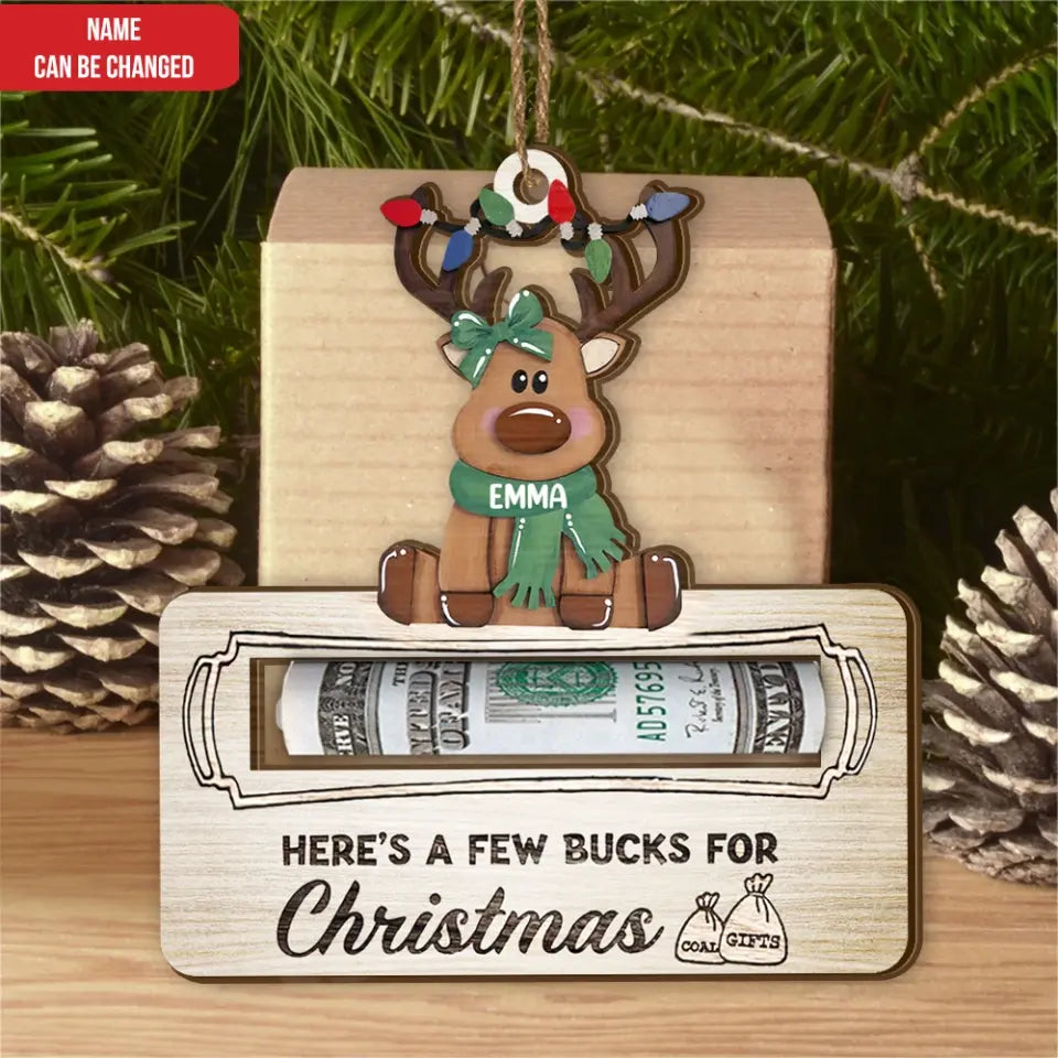 Christmas Money Holder, Here's A Few Bucks For Christmas - Personalized Wooden Ornament - ORN328