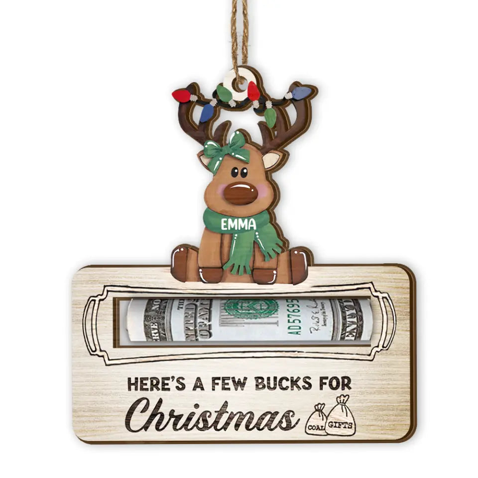 Christmas Money Holder, Here&#39;s A Few Bucks For Christmas - Personalized Wooden Ornament - ORN328