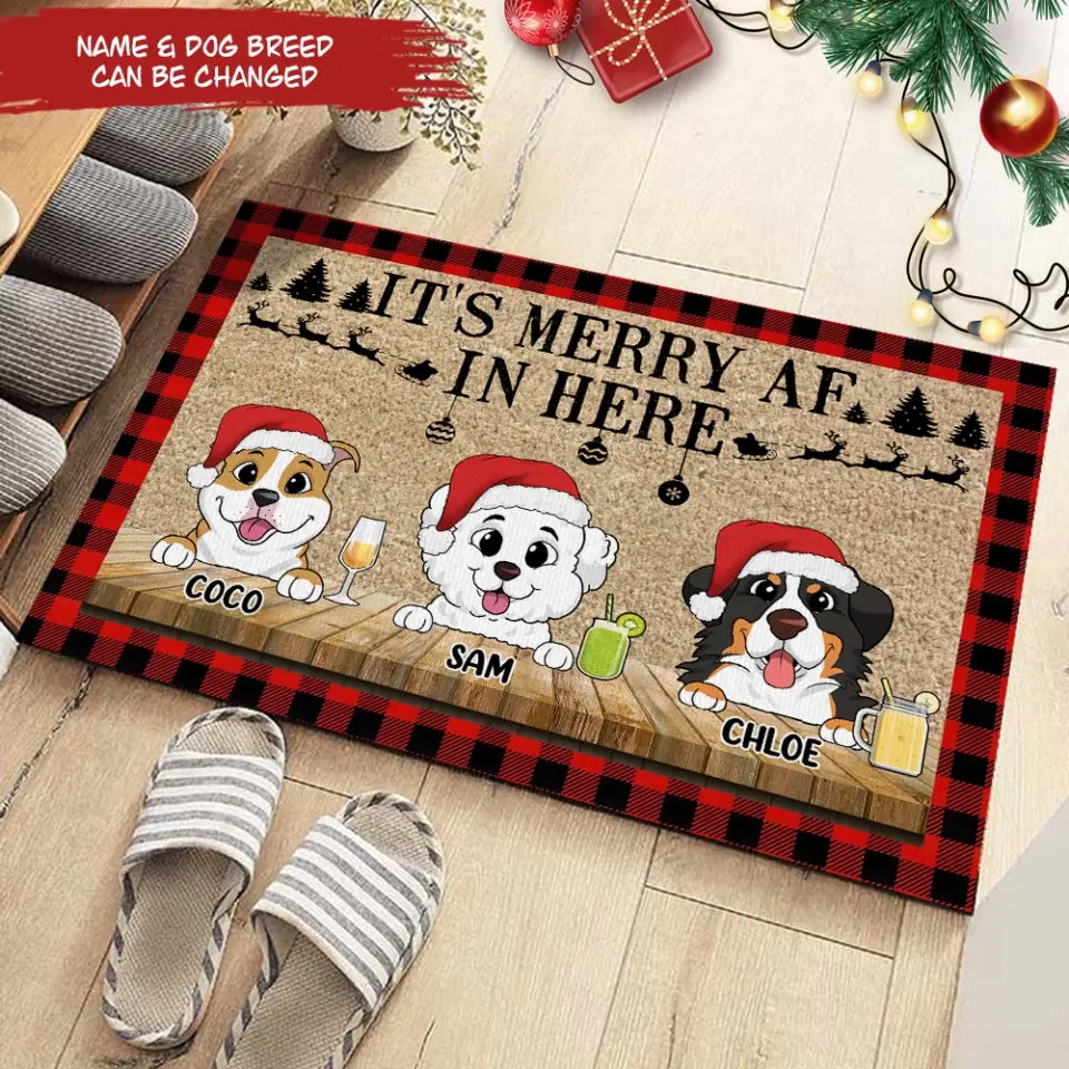 It's Merry Af In Here - Personalized Doormat, Christmas Gift For Dog Lovers - DM257