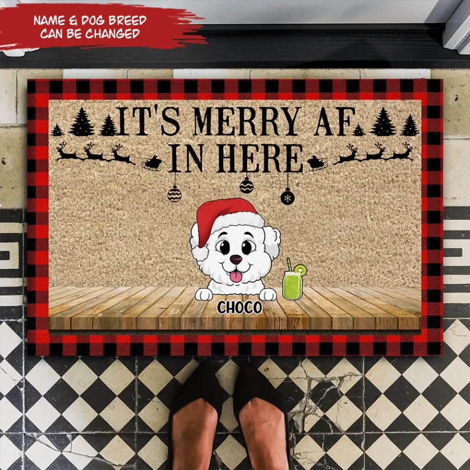 It's Merry Af In Here - Personalized Doormat, Christmas Gift For Dog Lovers - DM257