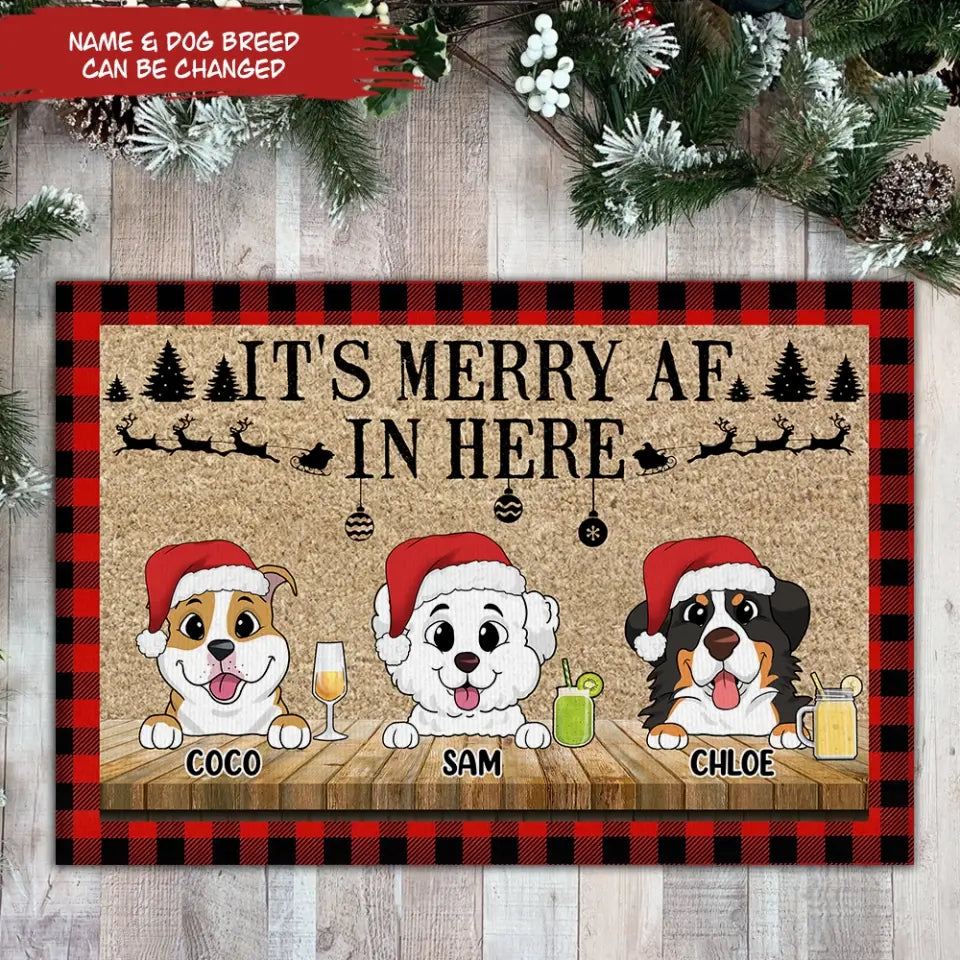 It's Merry Af In Here - Personalized Doormat, Christmas Gift For Dog Lovers - DM257