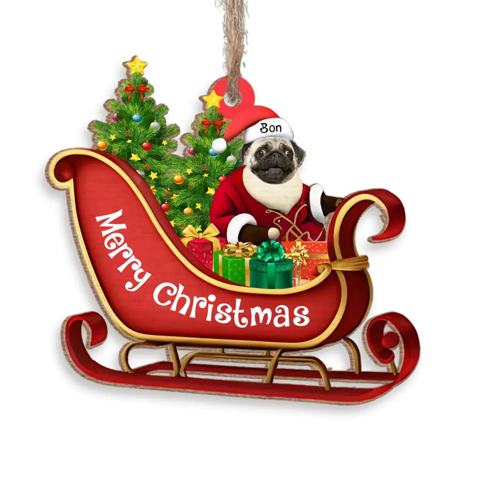 Dog Sitting On A Cute Sleigh Ornament - Personalized Wooden Ornament, Christmas Gift For Dog Lovers, Home Decor - ORN208