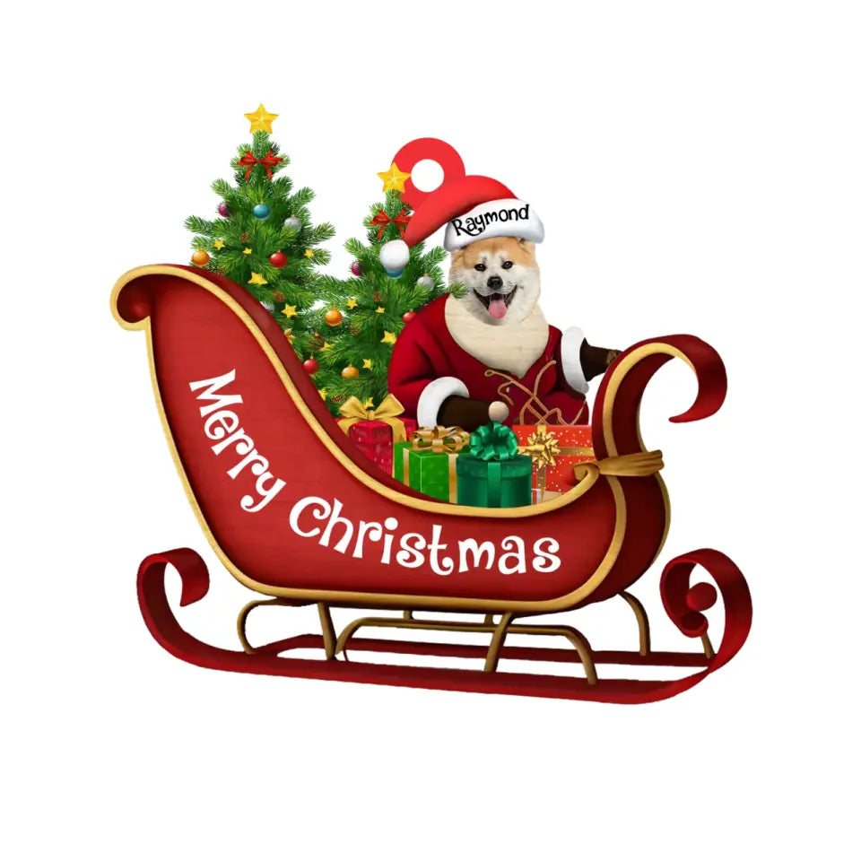 Dog Sitting On A Cute Sleigh Ornament - Personalized Wooden Ornament, Christmas Gift For Dog Lovers, Home Decor - ORN208