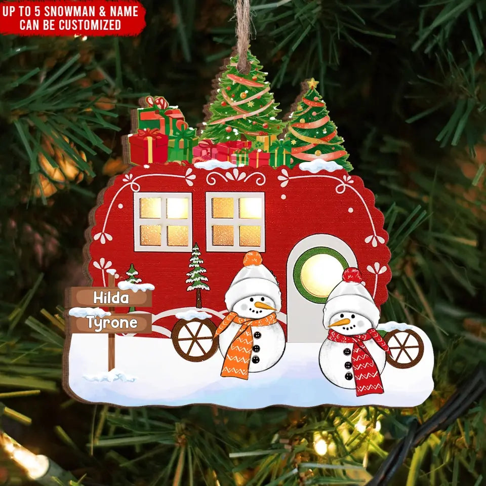 Christmas Snowman Camping - Personalized Wooden Ornament, Christmas Gift For Camping Lovers - ORN331