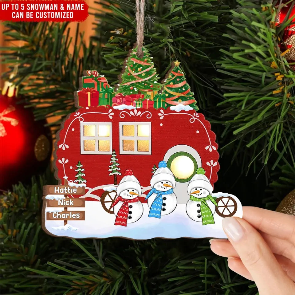 Christmas Snowman Camping - Personalized Wooden Ornament, Christmas Gift For Camping Lovers - ORN331