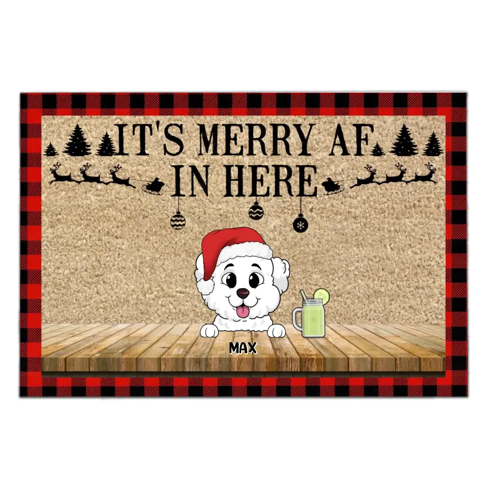 It's Merry Af In Here - Personalized Doormat, Christmas Gift For Dog Lovers - DM257