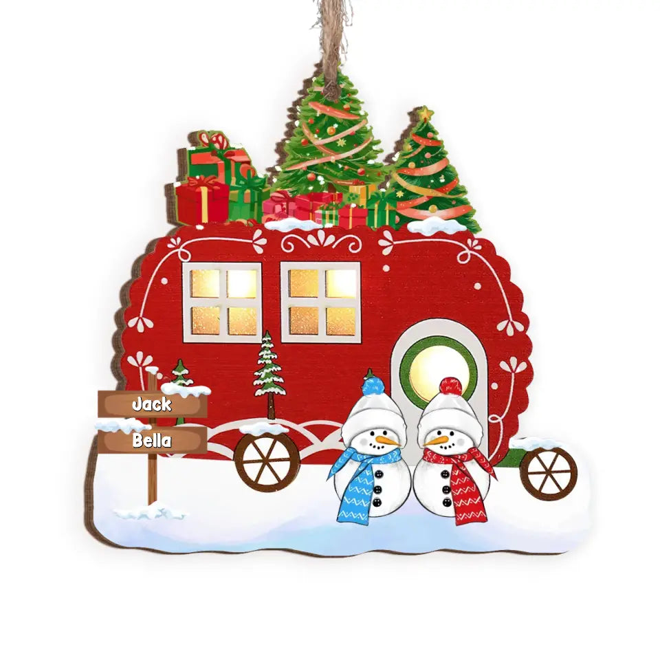Christmas Snowman Camping - Personalized Wooden Ornament, Christmas Gift For Camping Lovers - ORN331