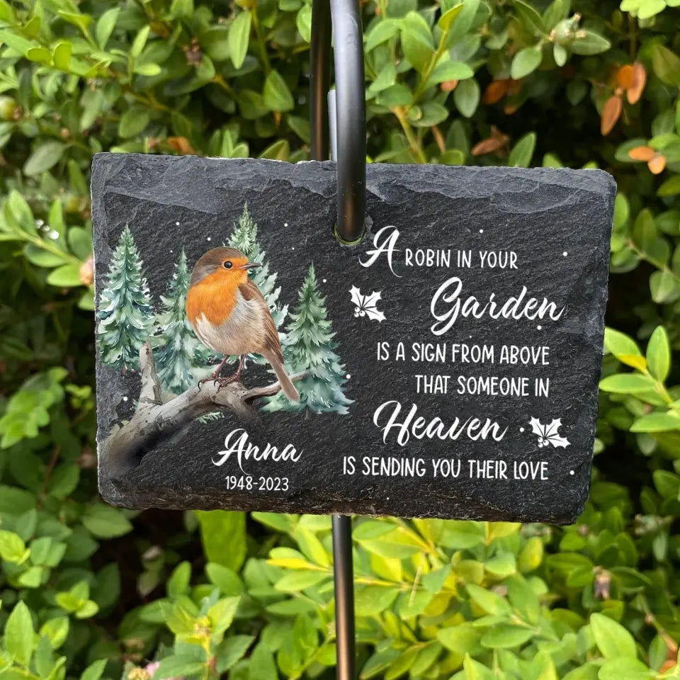 A Robin In Your Garden Is A Sign From Above - Personalized Garden Slate With Hook, Memorial Gift, Sympathy Gift - GS69