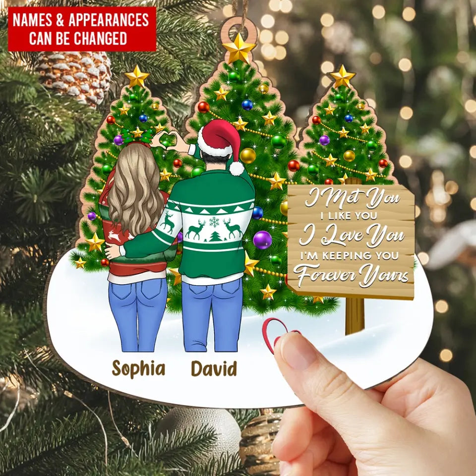 I Met You I Liked You - Personalized Wooden Ornament, Christmas Gift For Couple - ORN337