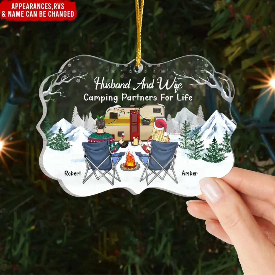 Husband And Wife Camping Partners For Life - Personalized Acrylic Ornament, Ornament Gift For Camping Lover - ORN341