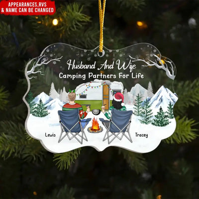 Husband And Wife Camping Partners For Life - Personalized Acrylic Ornament, Ornament Gift For Camping Lover - ORN341