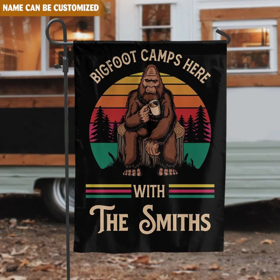 Bigfoot Camps Here With The Family - Personalized Flag, Gift For Camper, Camping Decoration - GF148
