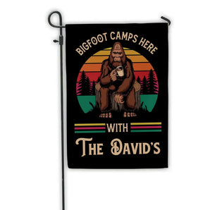 Bigfoot Camps Here With The Family - Personalized Flag, Gift For Camper, Camping Decoration - GF148