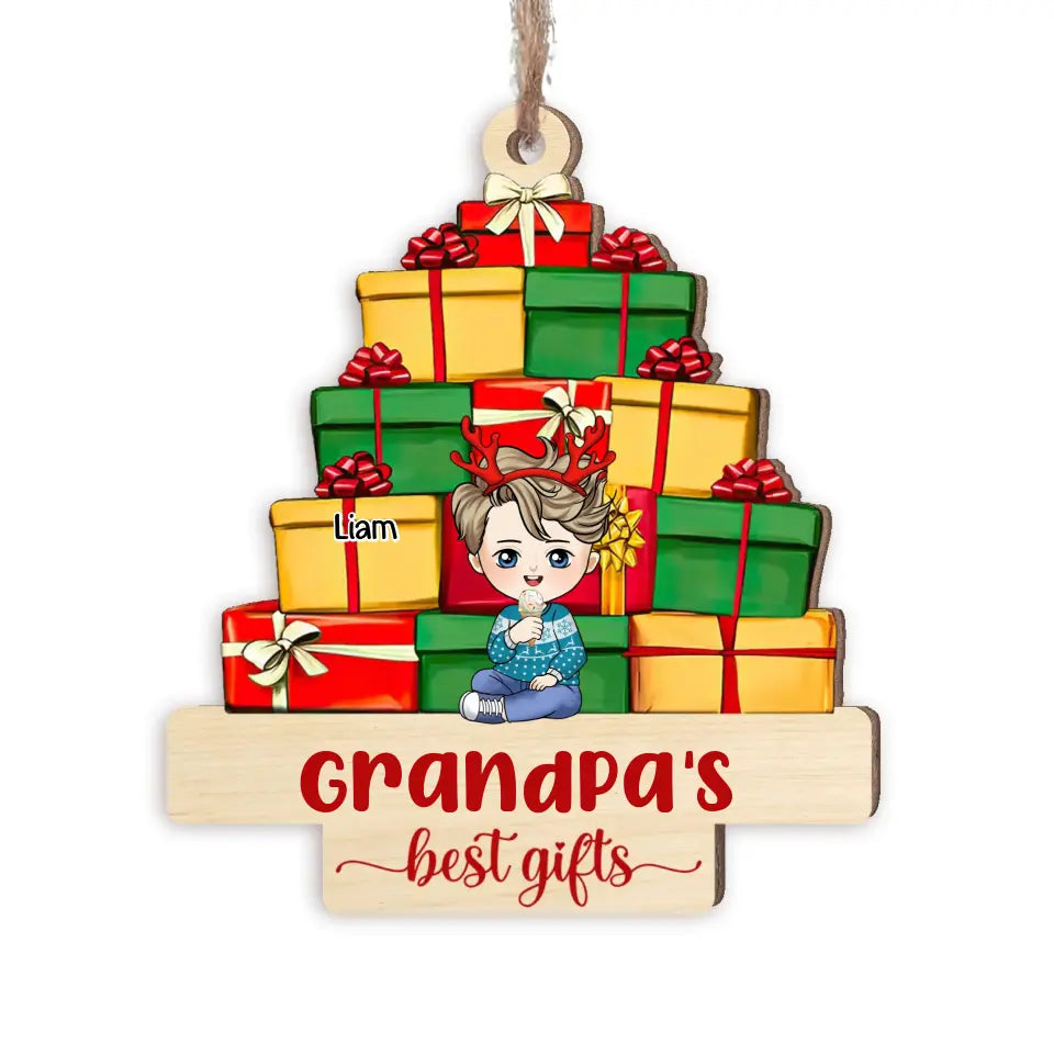 Grandkids Sitting Front Christmas Grandma&#39;s Best Gifts - Personalized Wooden Ornament, Christmas Gift For Grandma/ Nana/Mom/Family - ORN252