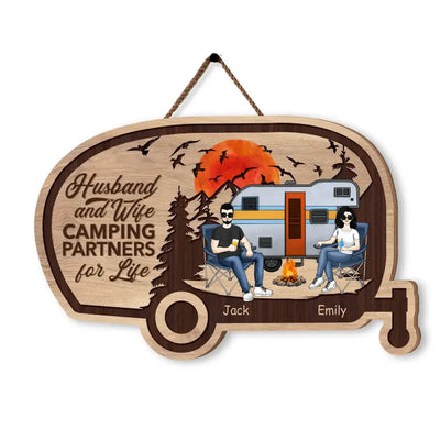 Husband And Wife Camping Partners For Life - Personalized Wooden Sign, Gift For Camping Lover - DS717
