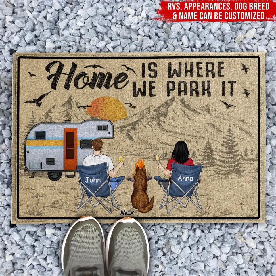 Home Is Where We Park It - Personalized Doormat, Camping Gift For Camping Couple, Valentine Day - DM260