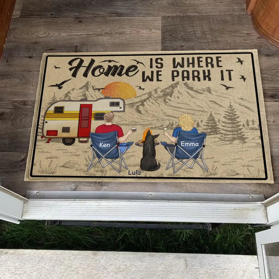 Home Is Where We Park It - Personalized Doormat, Camping Gift For Camping Couple, Valentine Day - DM260
