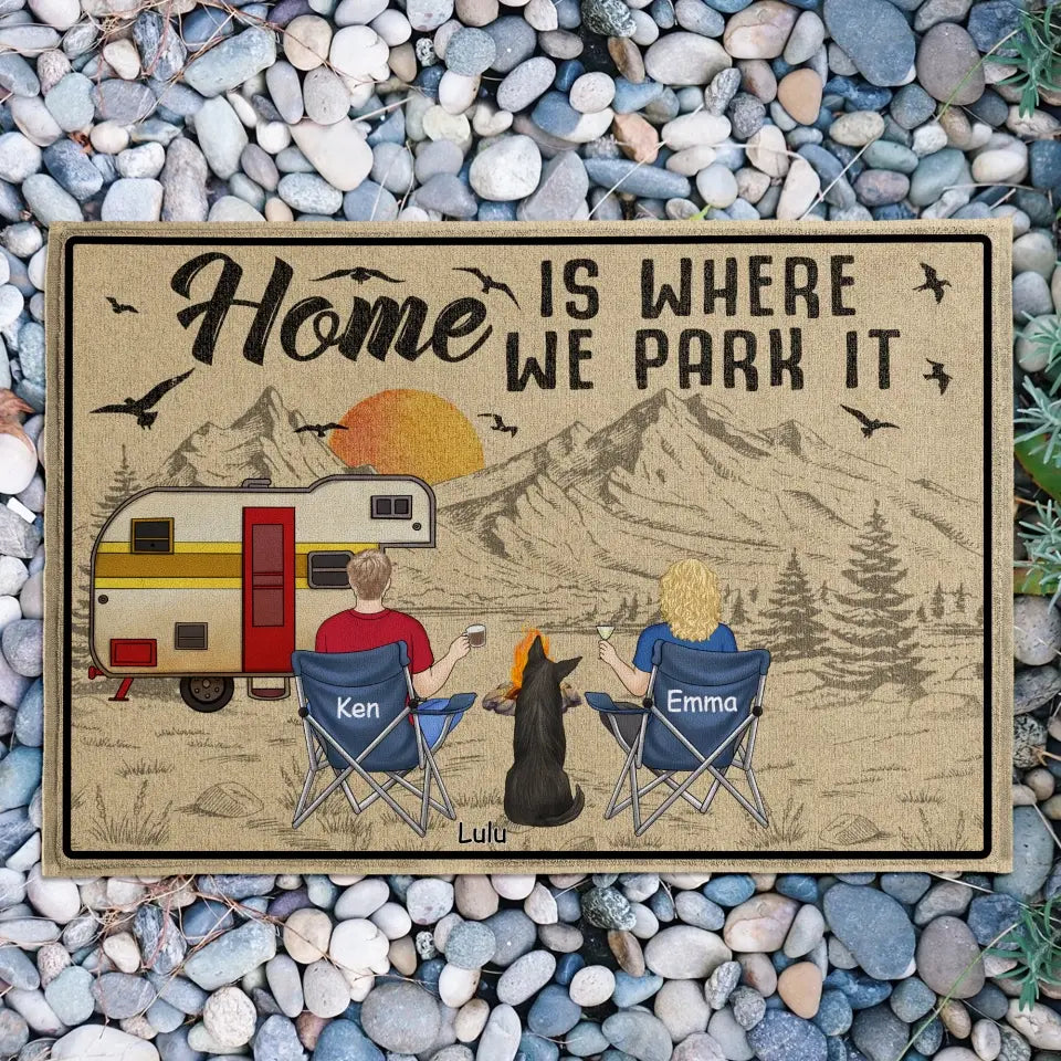 Home Is Where We Park It - Personalized Doormat, Camping Gift For Camping Couple, Valentine Day - DM260