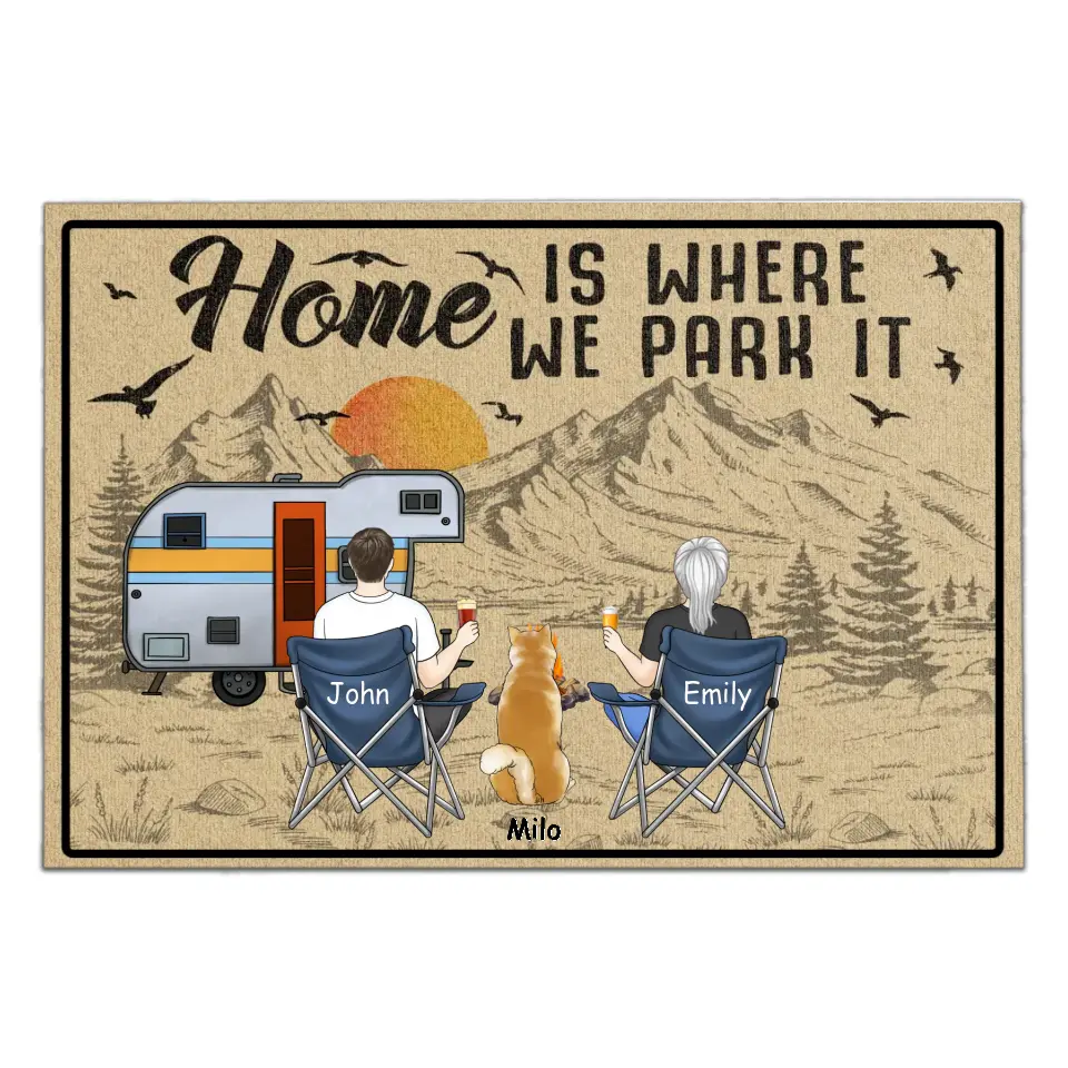 Home Is Where We Park It - Personalized Doormat, Camping Gift For Camping Couple, Valentine Day - DM260