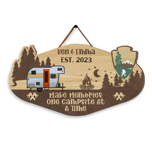 Camping Family Sign, Make Memories One Campsite At A Time - Personalized Wooden Sign - DS719