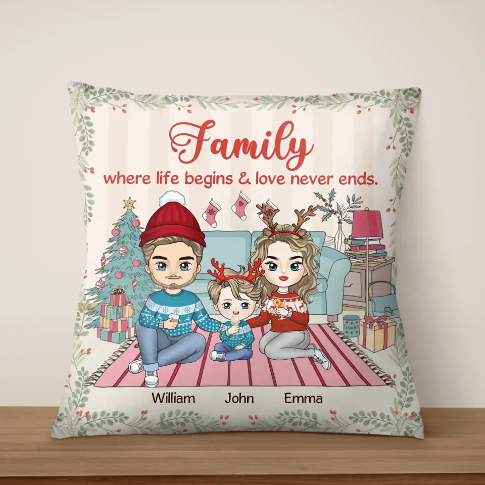 Family Where Life Begins & Love Never Ends - Personalized Pillow, Gift For Family