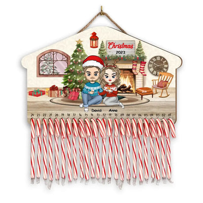 Family With Christmas Tree - Personalized Countdown Christmas Sign, Gift For Christmas - DS705