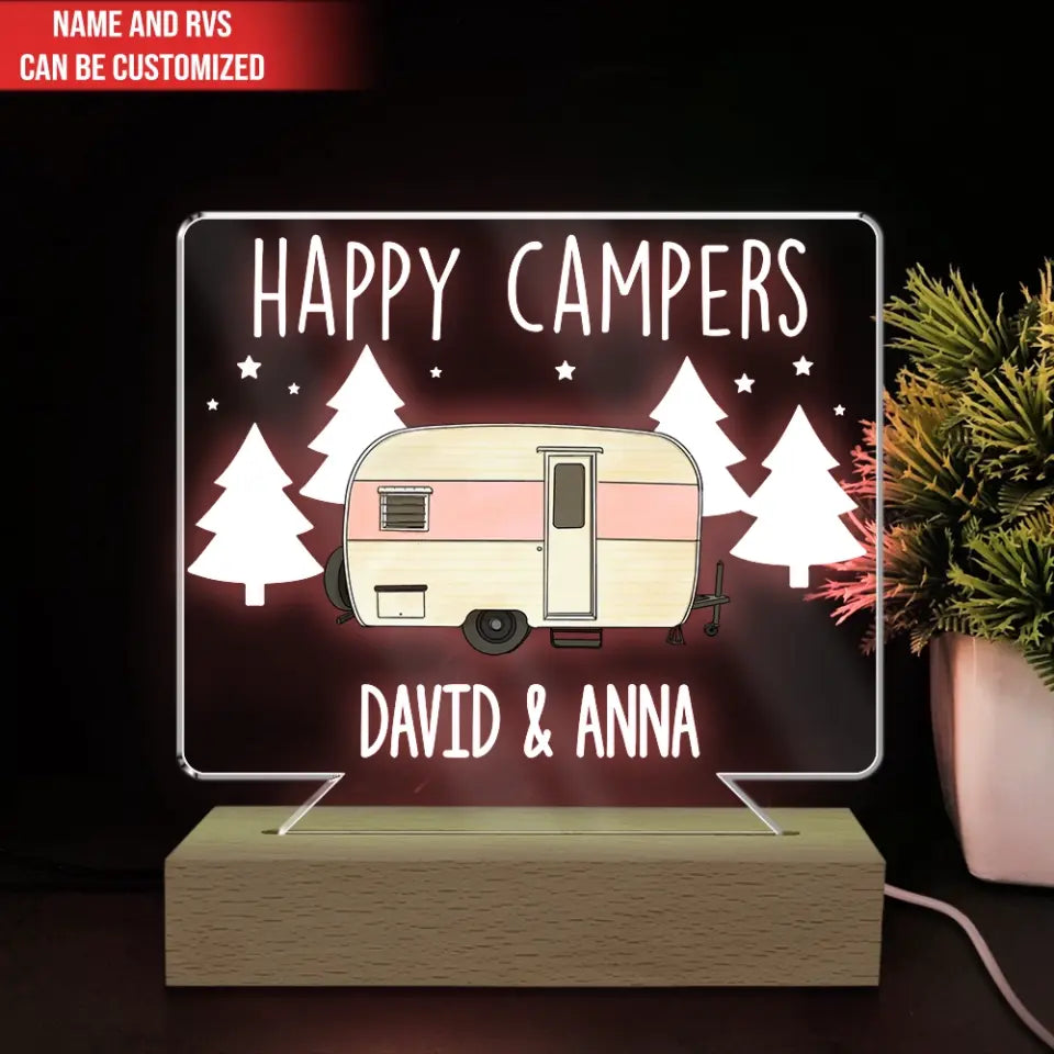 Happy Campers - Personalized Acrylic Lamp, Gift For Camper Lovers, Camping Gift - L88