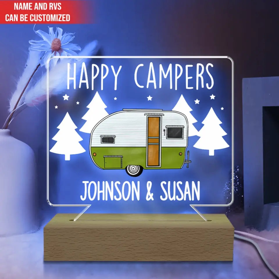 Happy Campers - Personalized Acrylic Lamp, Gift For Camper Lovers, Camping Gift - L88