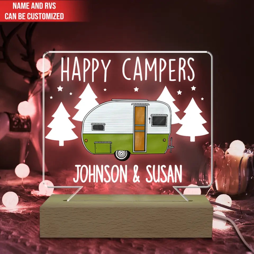 Happy Campers - Personalized Acrylic Lamp, Gift For Camper Lovers, Camping Gift - L88