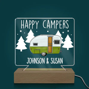 Happy Campers - Personalized Acrylic Lamp, Gift For Camper Lovers, Camping Gift - L88