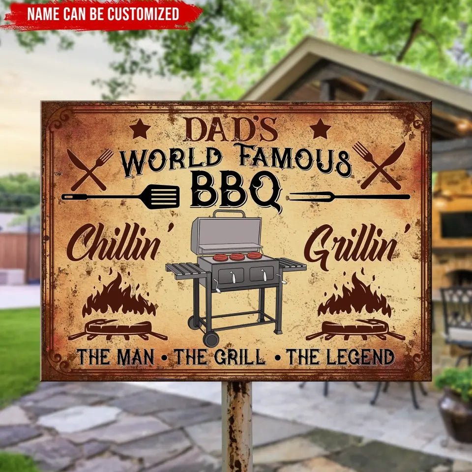 World Famous BBQ Chillin’ Grillin’ - Personalized Metal Sign, Metal Sign Gift For Family - MTS744